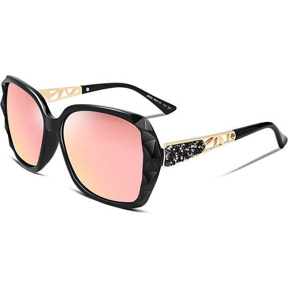 Women's Pink Crystal Square Sunglasses Sparkling Composite Shiny Frame Design - Picture 2 of 7